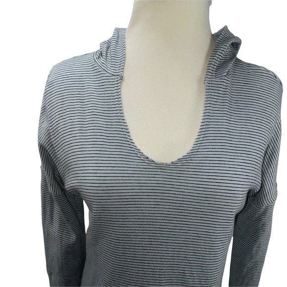 Sundance Striped Lightweight Cotton Knit Top Sweatshirt Hoodie Pocket Stretch - Picture 6 of 11